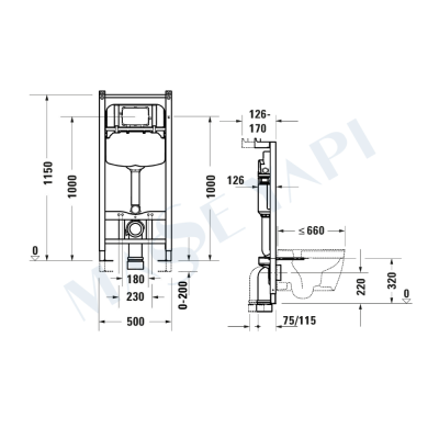 DuraSystem® Gömme Rezervuar,
alçıpan duvar,
1150 x 500 x 126 mm - 2