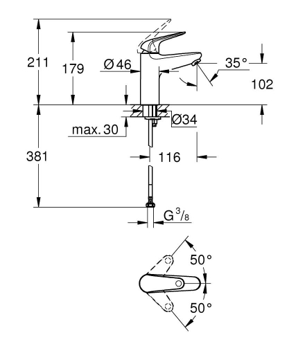 Euroeco Tek kumandalı lavabo bataryası M-Boyut - 24266001 - 5