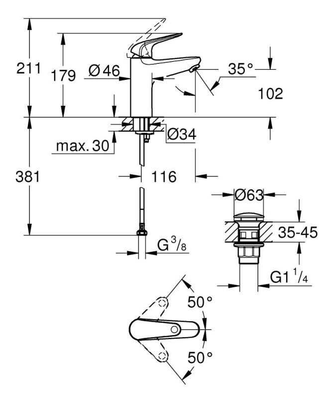 Euroeco Tek kumandalı lavabo bataryası M-Boyut - 24267001 - 5