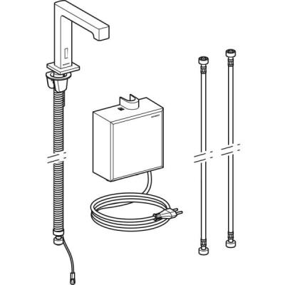 Geberit Brenta lavabo bataryası, tezgah üstü, elektrikli, sıva üstü fonksiyon kutusu ile: Parlak krom, Mikser=Miksersiz - 2