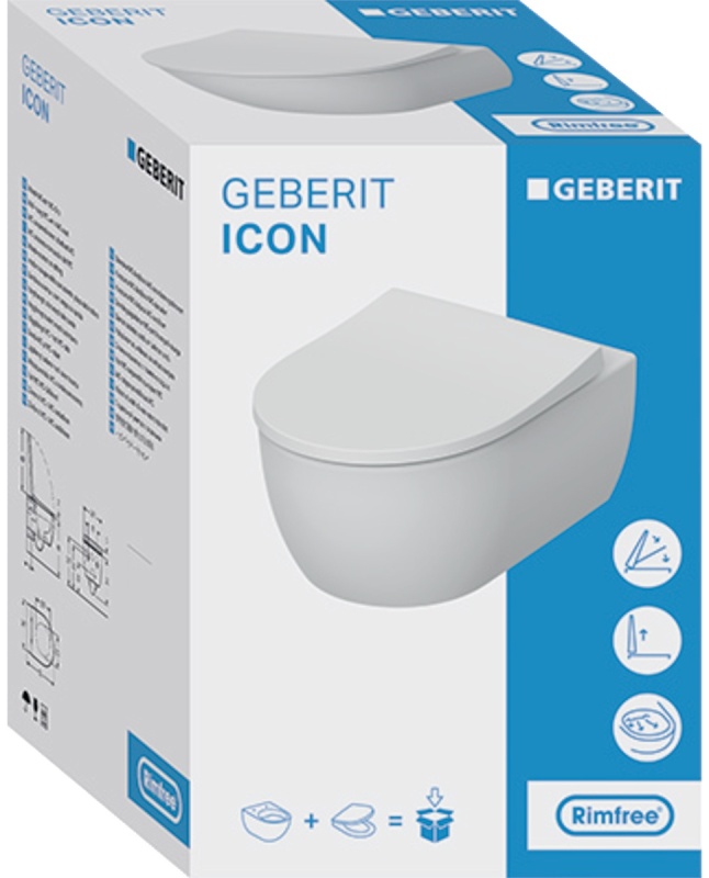 Geberit iCon Taharet Fonksiyonlu Alçak Tip Asma Klozet Seti, Kapalı Form, Rimfree, Klozet Kapaklı - 501659001 - 2