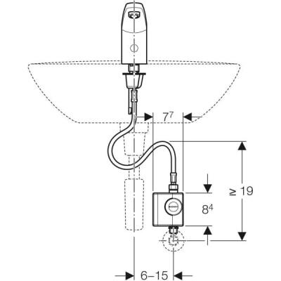 Geberit lavabo bataryası Tip 185, jeneratörlü: Parlak krom, Mikser=Miksersiz - 3