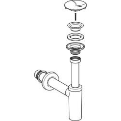Geberit lavabo sifonu, kapak ve adaptör conta, yatay çıkış: d=32mm, G=1 1/4