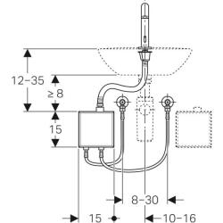 Geberit Piave lavabo bataryası, tezgah üstü, elektrikli, sıva üstü fonksiyon kutusu ile: Parlak krom, Mikser=Miksersiz - 3