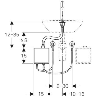 Geberit Piave lavabo bataryası, tezgah üstü, elektrikli, sıva üstü fonksiyon kutusu ile: Parlak krom, Mikser=Miksersiz - 3