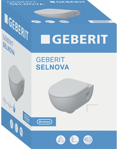 Geberit Selnova Taharet Fonksiyonlu Asma Klozet Seti, Alçak Tip, Kısmen Kapalı Form, Rimfree, Klozet Kapaklı - 503022001 - 2