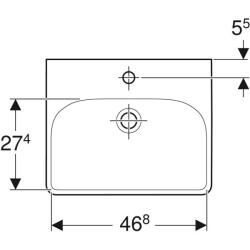 Geberit Smyle Square küçük lavabo: Beyaz, B=50cm, H=16cm, T=41cm, Batarya deliği=Orta, Taşma deliği=Görünür - 3