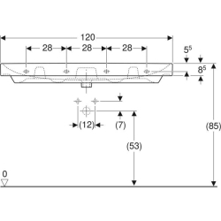 Geberit Smyle Square lavabo: B=120cm, T=48cm, Batarya deliği=Orta, Taşma deliği=Görünür, Beyaz - 4