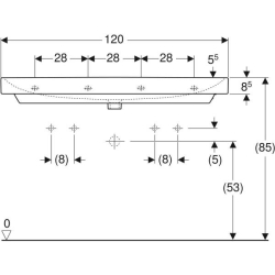 Geberit Smyle Square lavabo: B=120cm, T=48cm, Batarya deliği=Sol ve sağ, Taşma deliği=Görünür, Beyaz - 4