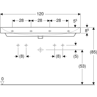 Geberit Smyle Square lavabo: B=120cm, T=48cm, Batarya deliği=Sol ve sağ, Taşma deliği=Görünür, Beyaz - 4