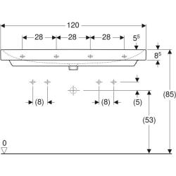 Geberit Smyle Square lavabo: B=120cm, T=48cm, Batarya deliği=Sol ve sağ, Taşma deliği=Görünür, Beyaz - 4