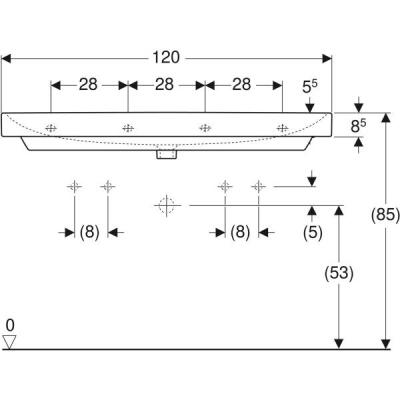 Geberit Smyle Square lavabo: B=120cm, T=48cm, Batarya deliği=Sol ve sağ, Taşma deliği=Görünür, Beyaz - 4