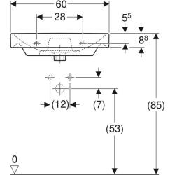 Geberit Smyle Square lavabo: B=60cm, T=48cm, Batarya deliği=Orta, Taşma deliği=Görünür, Beyaz - 4