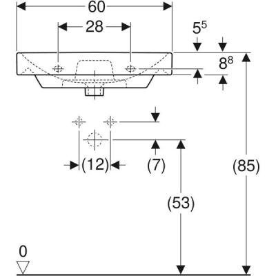 Geberit Smyle Square lavabo: B=60cm, T=48cm, Batarya deliği=Orta, Taşma deliği=Görünür, Beyaz - 4
