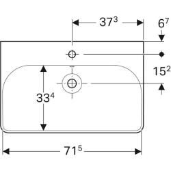 Geberit Smyle Square lavabo: B=75cm, T=48cm, Batarya deliği=Orta, Taşma deliği=Görünür, Beyaz - 3