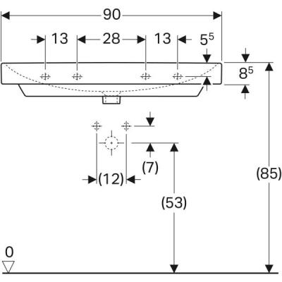 Geberit Smyle Square lavabo: B=90cm, T=48cm, Batarya deliği=Orta, Taşma deliği=Görünür, Beyaz - 4