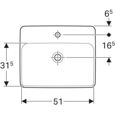 Geberit VariForm dikdörtgen çanak lavabo, batarya banklı: B=55cm, T=45cm, Batarya deliği=Orta, Taşma deliği=Yok, Beyaz - 3