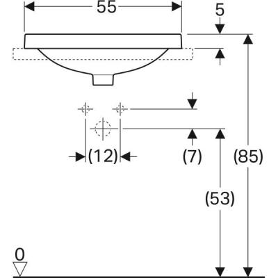 Geberit VariForm dikdörtgen çanak lavabo, batarya banklı: B=55cm, T=45cm, Batarya deliği=Orta, Taşma deliği=Yok, Beyaz - 4