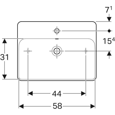 Geberit VariForm dikdörtgen lavabo, batarya banklı: B=60cm, T=45cm, Batarya deliği=Orta, Taşma deliği=Görünür, Beyaz - 3