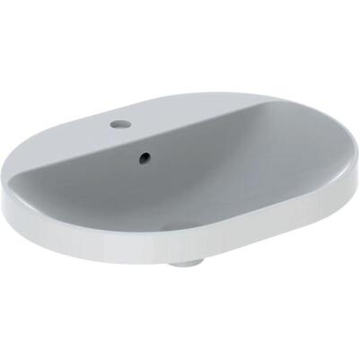 Geberit VariForm eliptik çanak lavabo, batarya banklı: B=60cm, T=45cm, Batarya deliği=Orta, Taşma deliği=Görünür, Beyaz - 1