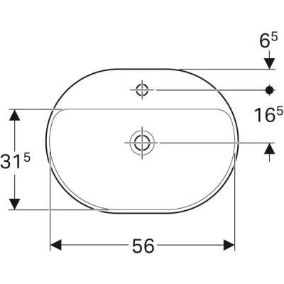 Geberit VariForm eliptik çanak lavabo, batarya banklı: B=60cm, T=45cm, Batarya deliği=Orta, Taşma deliği=Yok, Beyaz - 3