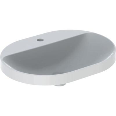 Geberit VariForm eliptik çanak lavabo, batarya banklı: B=60cm, T=45cm, Batarya deliği=Orta, Taşma deliği=Yok, Beyaz - 1