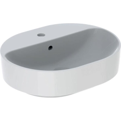 Geberit VariForm eliptik lavabo, batarya banklı: B=50cm, T=40cm, Batarya deliği=Orta, Taşma deliği=Görünür, Beyaz - 1