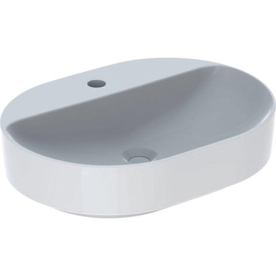 Geberit VariForm eliptik lavabo, batarya banklı: B=60cm, T=45cm, Batarya deliği=Orta, Taşma deliği=Yok, Beyaz - 1