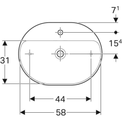 Geberit VariForm eliptik lavabo, batarya banklı: B=60cm, T=45cm, Batarya deliği=Orta, Taşma deliği=Yok, Beyaz - 3