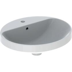 Geberit VariForm oval çanak lavabo, batarya banklı: B=50cm, T=45cm, Batarya deliği=Orta, Taşma deliği=Görünür, Beyaz - GEBERİT