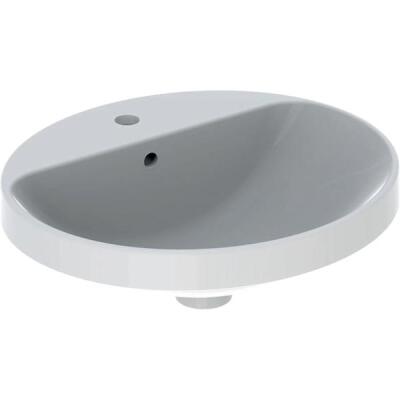Geberit VariForm oval çanak lavabo, batarya banklı: B=50cm, T=45cm, Batarya deliği=Orta, Taşma deliği=Görünür, Beyaz - 1