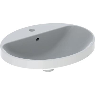 Geberit VariForm oval çanak lavabo, batarya banklı: B=55cm, T=45cm, Batarya deliği=Orta, Taşma deliği=Görünür, Beyaz - 1