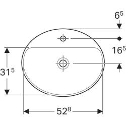 Geberit VariForm oval çanak lavabo, batarya banklı: B=55cm, T=45cm, Batarya deliği=Orta, Taşma deliği=Yok, Beyaz - 3