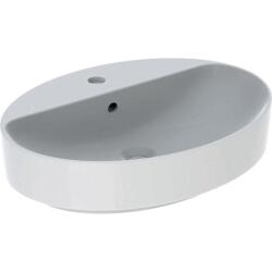 Geberit VariForm oval çanak lavabo, batarya banklı: B=60cm, T=45cm, Batarya deliği=Orta, Taşma deliği=Görünür, Beyaz - GEBERİT