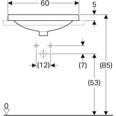 Geberit VariForm oval çanak lavabo, batarya banklı: B=60cm, T=48cm, Batarya deliği=Orta, Taşma deliği=Görünür, Beyaz - 4