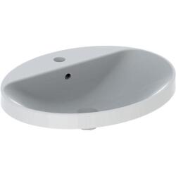 Geberit VariForm oval çanak lavabo, batarya banklı: B=60cm, T=48cm, Batarya deliği=Orta, Taşma deliği=Görünür, Beyaz - GEBERİT
