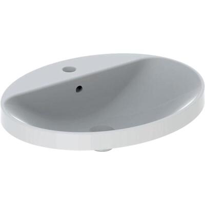 Geberit VariForm oval çanak lavabo, batarya banklı: B=60cm, T=48cm, Batarya deliği=Orta, Taşma deliği=Görünür, Beyaz - 1
