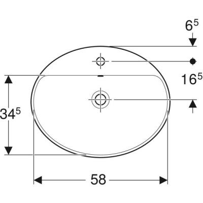Geberit VariForm oval çanak lavabo, batarya banklı: B=60cm, T=48cm, Batarya deliği=Orta, Taşma deliği=Görünür, Beyaz - 3
