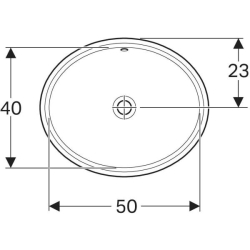 Geberit VariForm oval tezgah altı lavabo: B1=50cm, T=46cm, Batarya deliği=Yok, Taşma deliği=Görünür, Beyaz - 3