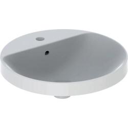 Geberit VariForm yuvarlak tezgah üstü lavabo, batarya banklı: D=48cm, Batarya deliği=Orta, Taşma deliği=Görünür, Beyaz - GEBERİT