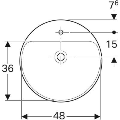 Geberit VariForm yuvarlak yarım tezgah lavabo: D=50cm, Batarya deliği=Orta, Taşma deliği=Görünür, Beyaz - 3