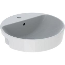Geberit VariForm yuvarlak yarım tezgah lavabo: D=50cm, Batarya deliği=Orta, Taşma deliği=Görünür, Beyaz - GEBERİT