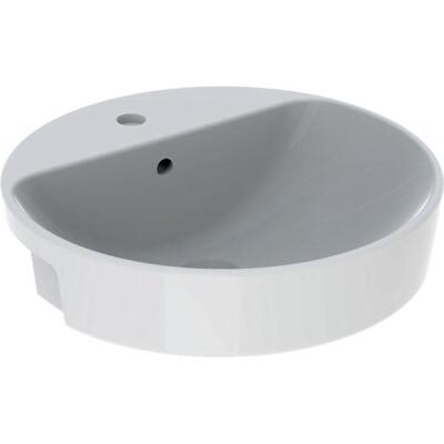 Geberit VariForm yuvarlak yarım tezgah lavabo: D=50cm, Batarya deliği=Orta, Taşma deliği=Görünür, Beyaz - 1