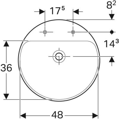Geberit VariForm yuvarlak yarım tezgah lavabo: D=50cm, Batarya deliği=Sol ve sağ, Taşma deliği=Görünür, Beyaz - 3