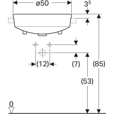 Geberit VariForm yuvarlak yarım tezgah lavabo: D=50cm, Batarya deliği=Sol ve sağ, Taşma deliği=Görünür, Beyaz - 4