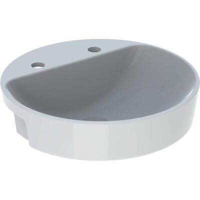 Geberit VariForm yuvarlak yarım tezgah lavabo: D=50cm, Batarya deliği=Sol ve sağ, Taşma deliği=Görünür, Beyaz - 1
