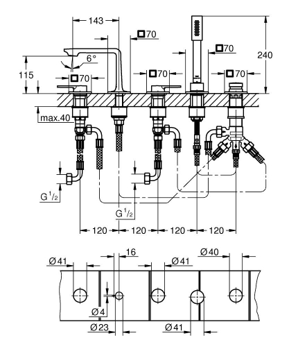 Grohe Allure 5 Delikli Küvet Bataryası - 25221001 - 4