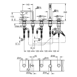 Grohe Allure 5 Delikli Küvet Bataryası - 25221001 - 2