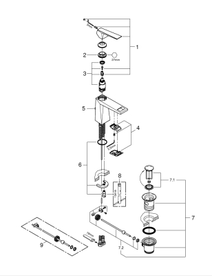 Grohe Allure Brilliant Tek Kumandalı Lavabo Bataryası M-Boyut - 24341000 - 2