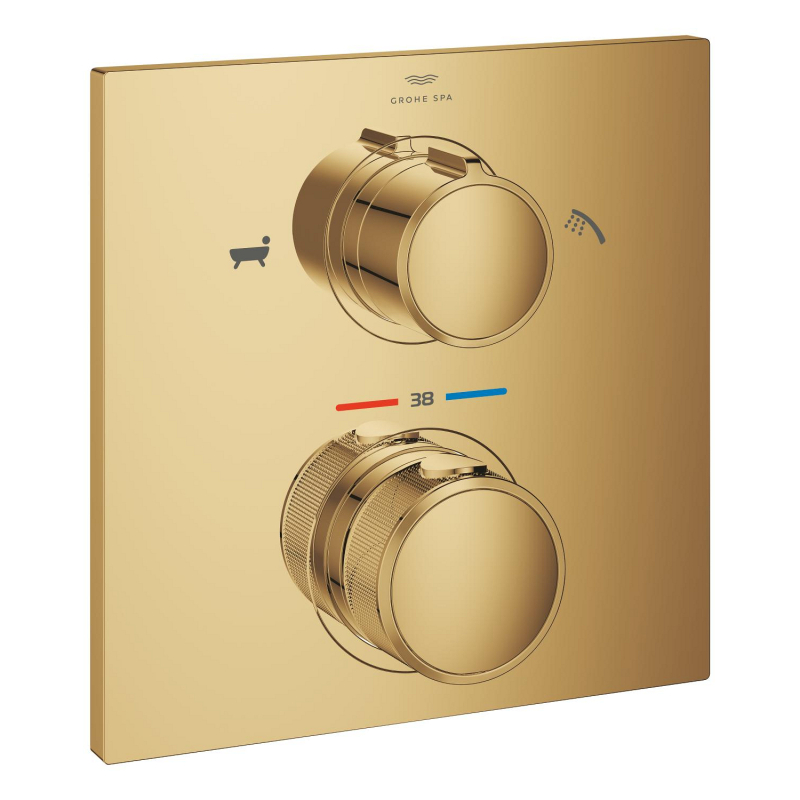 Grohe Allure Termostatik Ankastre Banyo ve Duş Bataryası (Sıva Üstü Grubu), 2 Yollu, Altın - 19446GL2 - 2